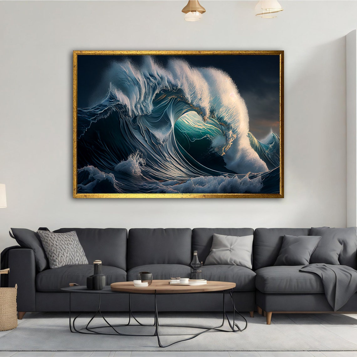 Giant Ocean Wave Curl Moonlight Dramatic Seascape Nature Art Poster - Image 2