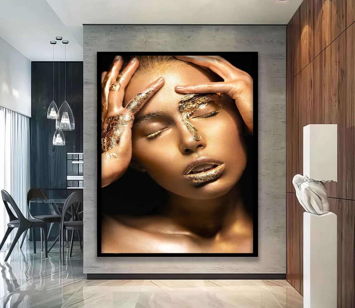 Gold Leaf Makeup Woman Portrait Hands Luxury Beauty Wall Art Poster