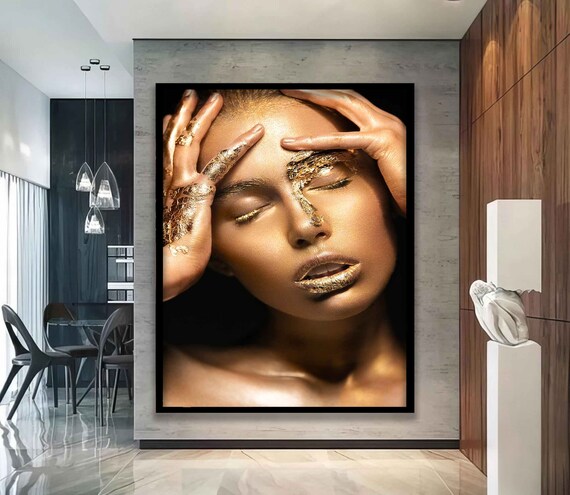Gold Leaf Makeup Woman Portrait Hands Luxury Beauty Wall Art Poster
