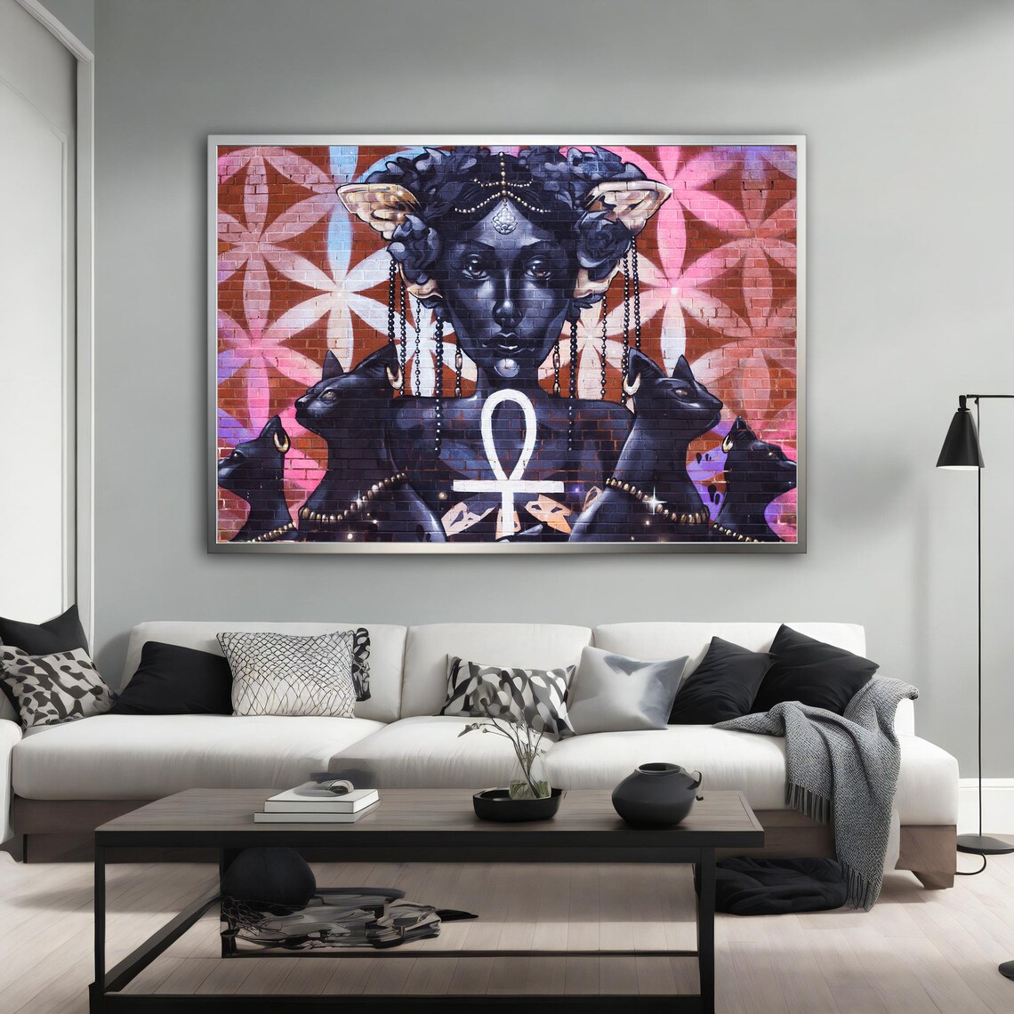Graffiti Woman Black Cats Ankh Egyptian Street Art Pop Culture Poster - Image 3