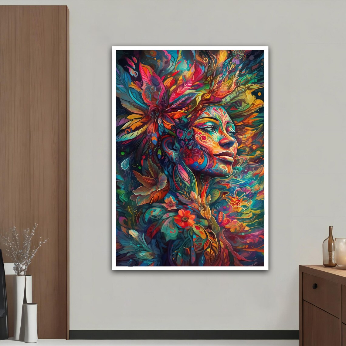 Colorful Floral Hair Woman Vibrant Psychedelic Portrait Art Poster - Image 3