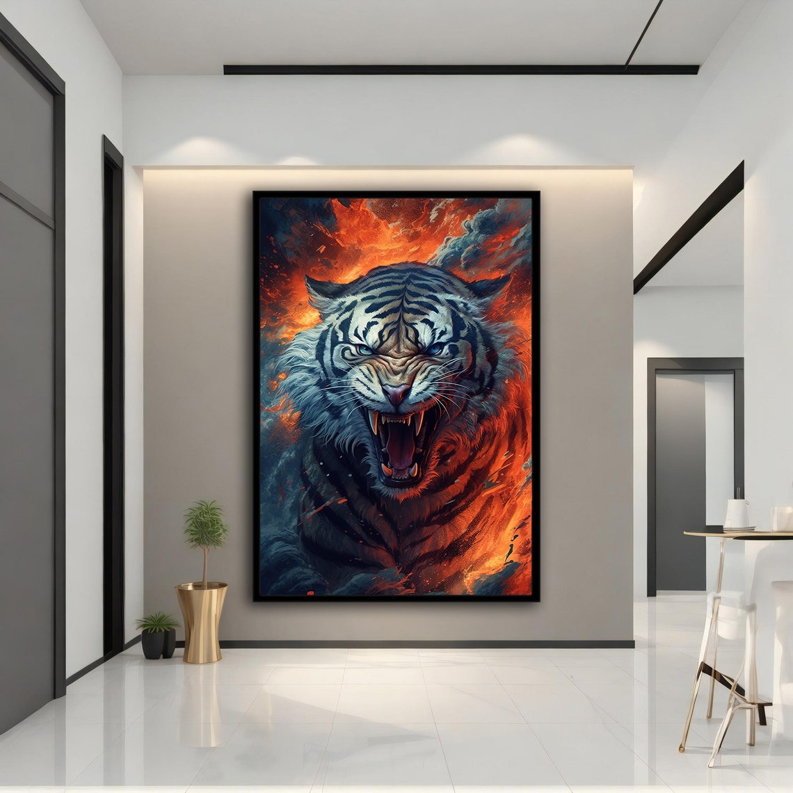 Roaring Tiger Fire Flames Dramatic Fantasy Animal Wall Art Poster - Image 4
