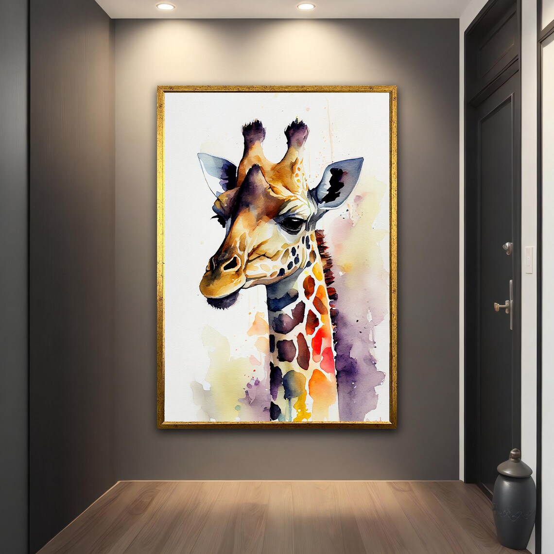 Watercolor Giraffe Portrait Soft Warm Tones Animal Wall Art Print - Image 2