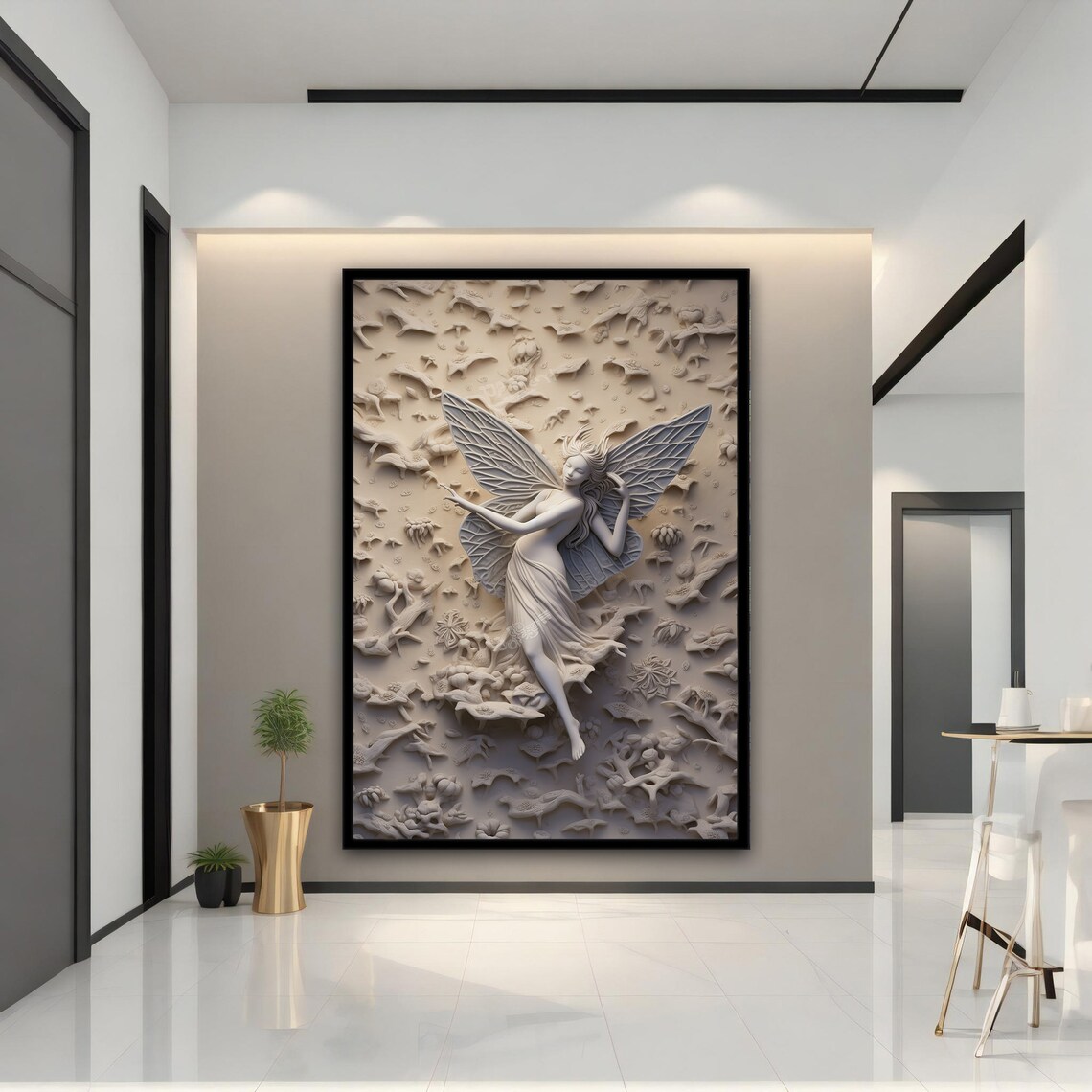 White Fairy Angel Woman Wings Relief Sculpture Graceful Art Poster - Image 3