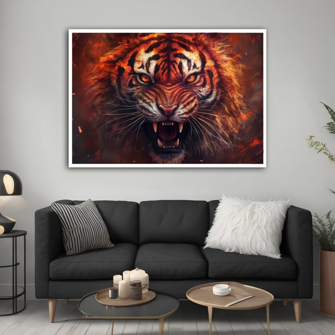 Roaring Tiger Fiery Eyes Orange Flames Powerful Wild Animal Art Poster - Image 3