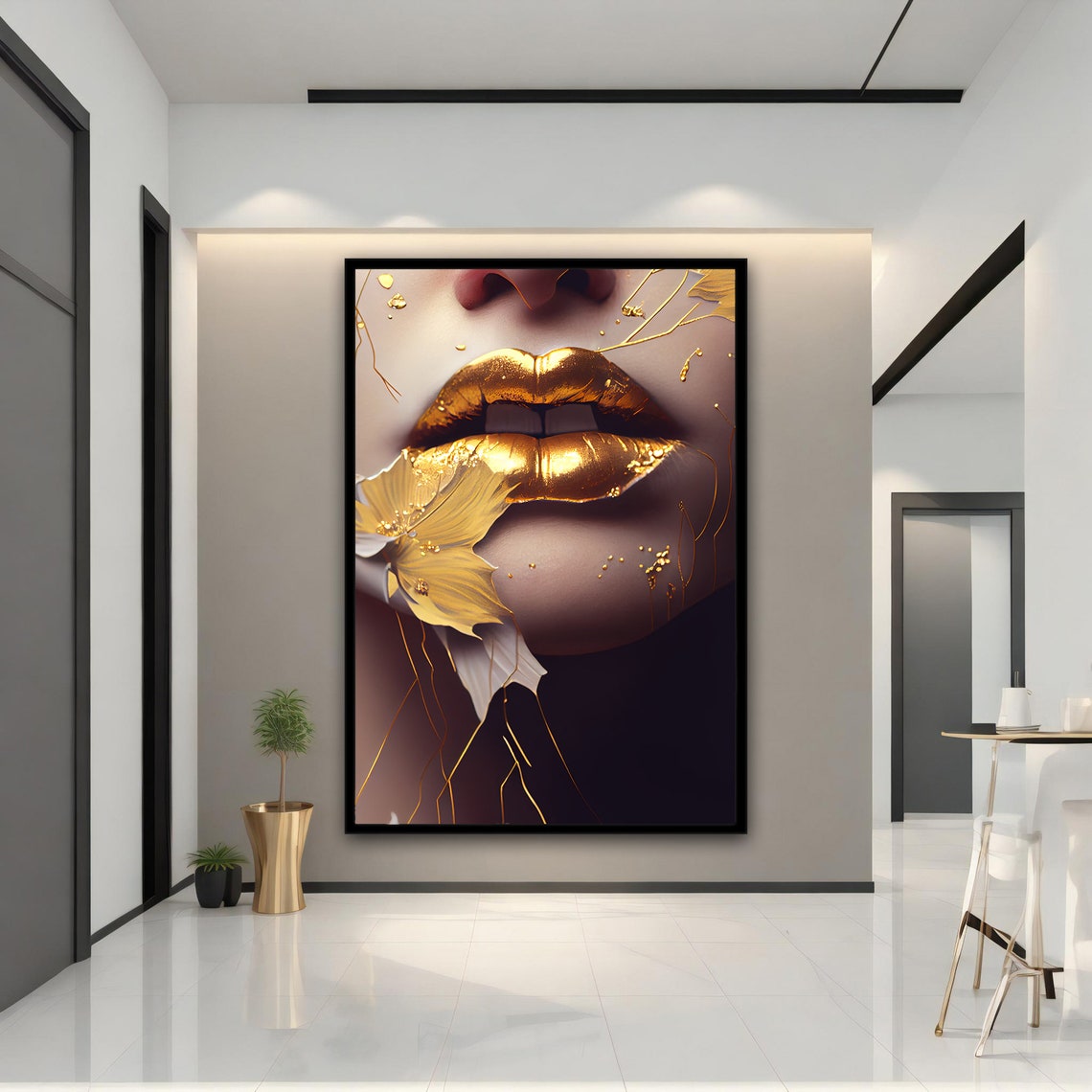 Golden Lips Pop Art Print Gold Leaf Woman Face Glamorous Wall Poster - Image 4