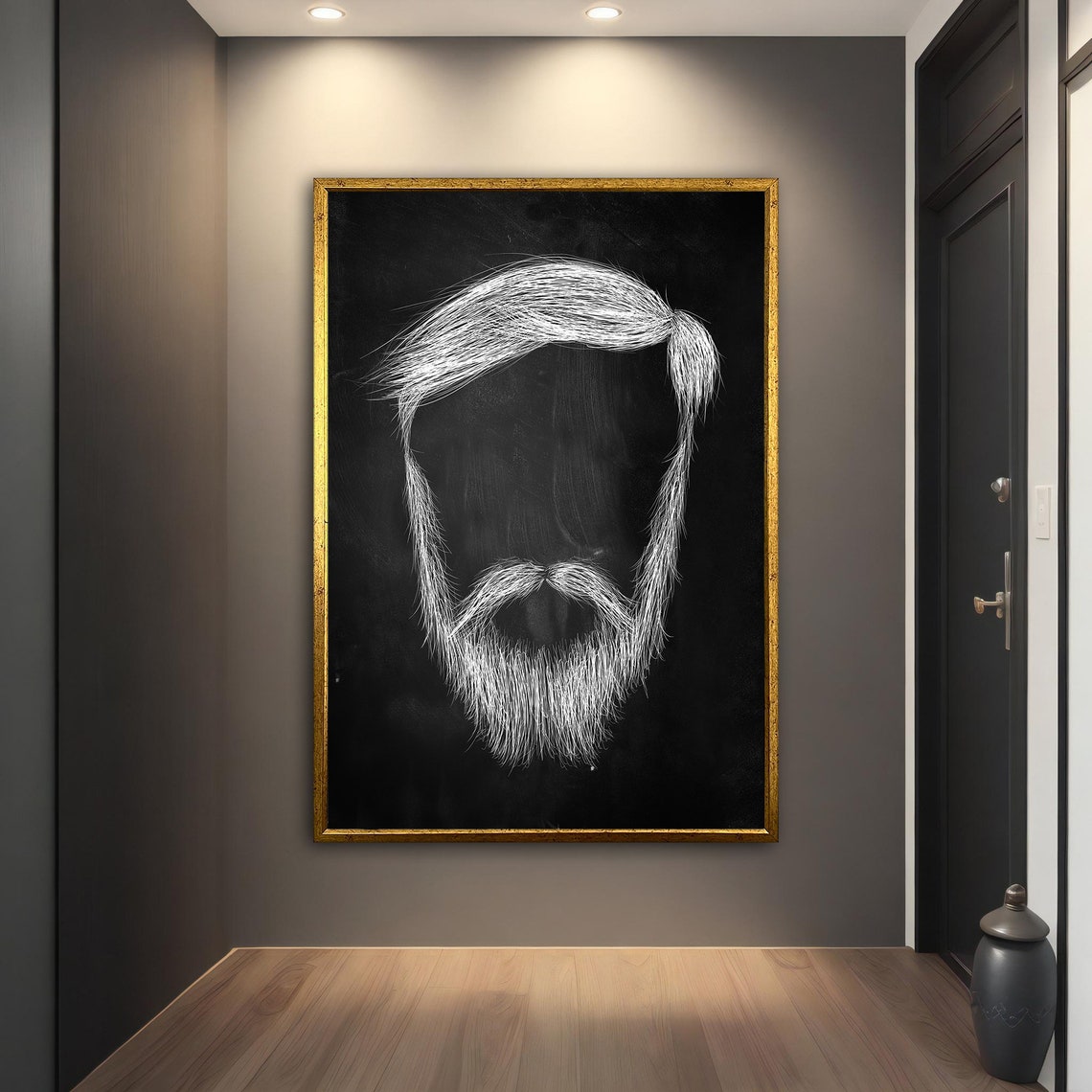 Bearded Man Line Art Portrait Black White Sketch Face Wall Poster - Image 2