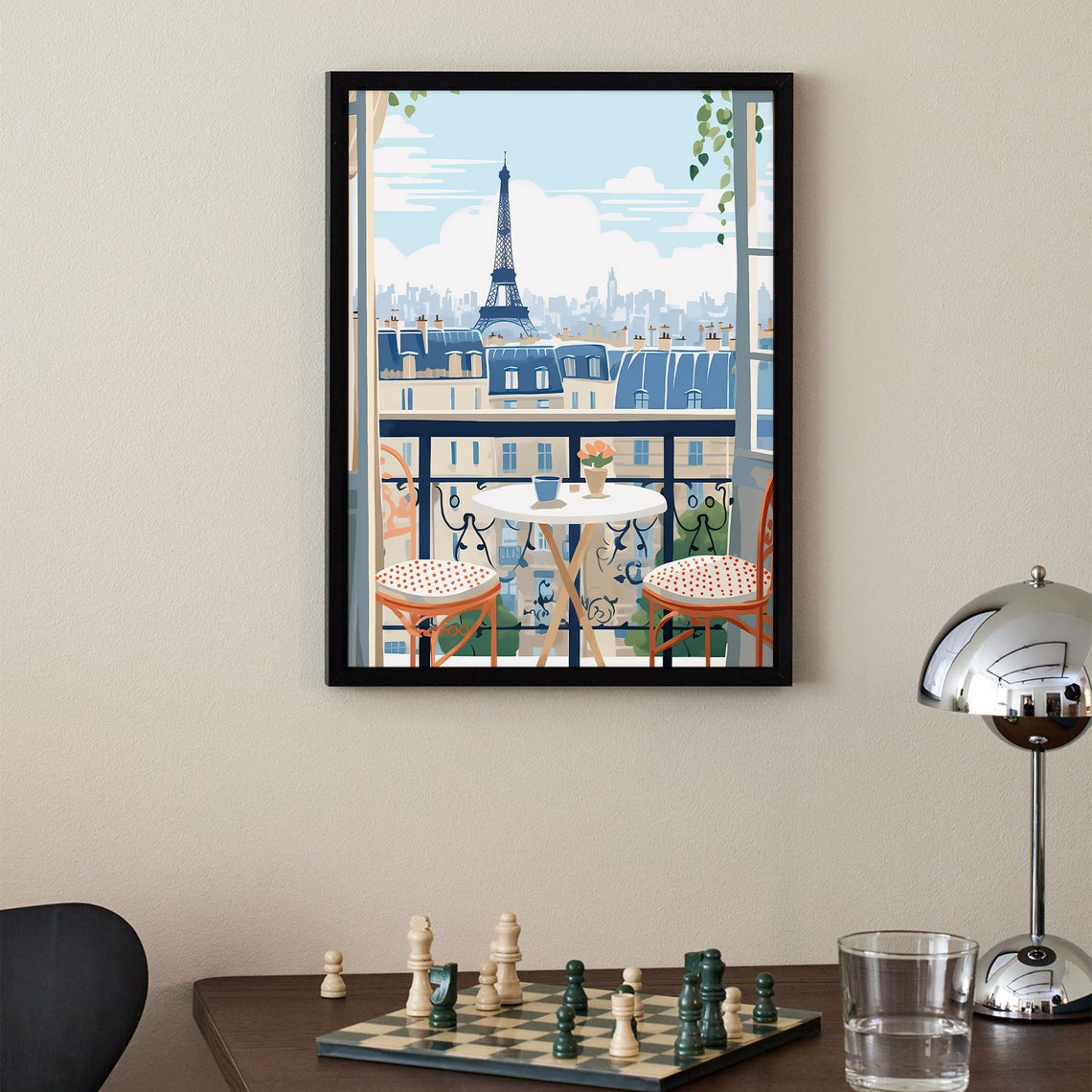 Paris Balcony Eiffel Tower View French Cafe Travel Trendy Poster - Image 2