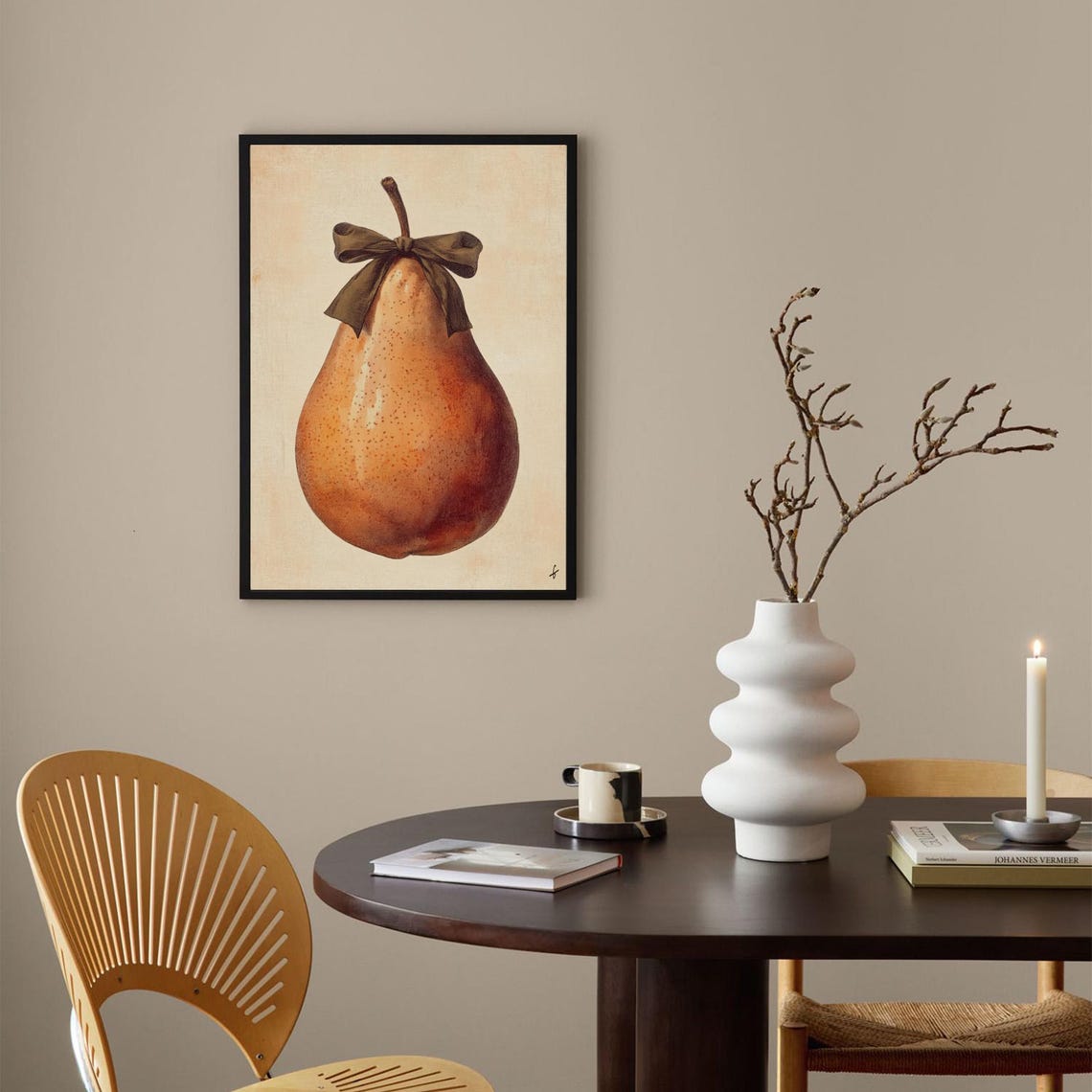 Vintage Pear with Brown Bow Antique Still Life Fruit Art Poster - Image 4