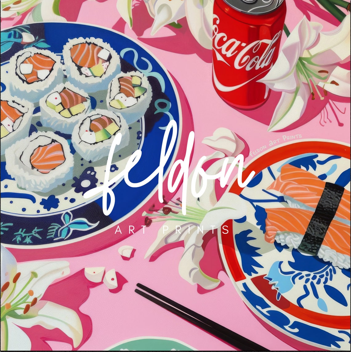 Sushi Rolls Coca Cola Pink Pop Art Colorful Kitchen Food Poster - Image 2