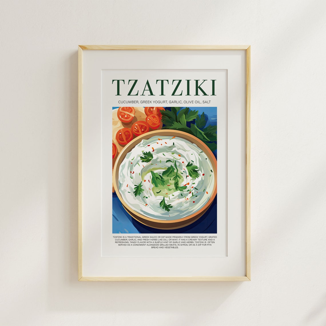 Tzatziki Greek Yogurt Dip Retro Kitchen Food Illustration Poster - Image 2