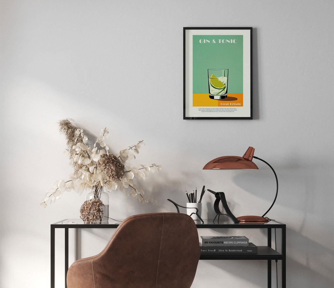 Gin And Tonic Great Britain Classic Retro Cocktail Bar Art Poster - Image 2
