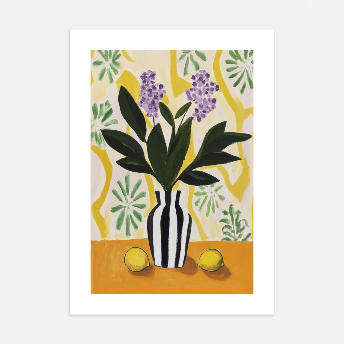Lilac Striped Vase Lemon Bold Contemporary Floral Art Poster - Image 3