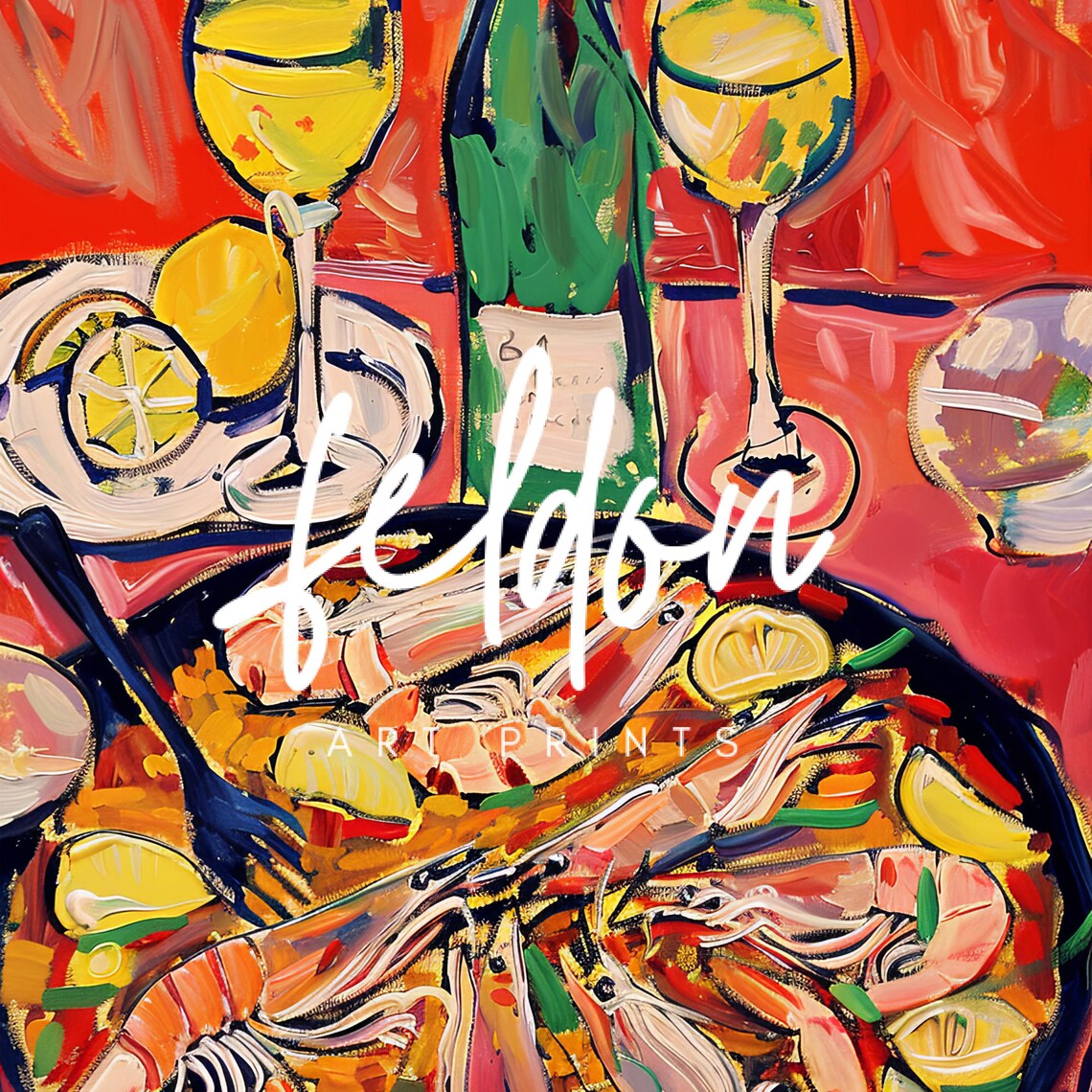 Spanish Paella Shrimp Pan Colorful Wine Still Life Food Poster - Image 2