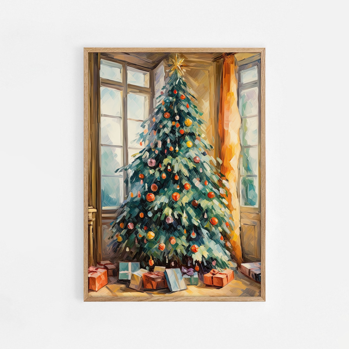 Christmas Tree Sunlit Room Oil Painting Vintage Holiday Gifts Poster