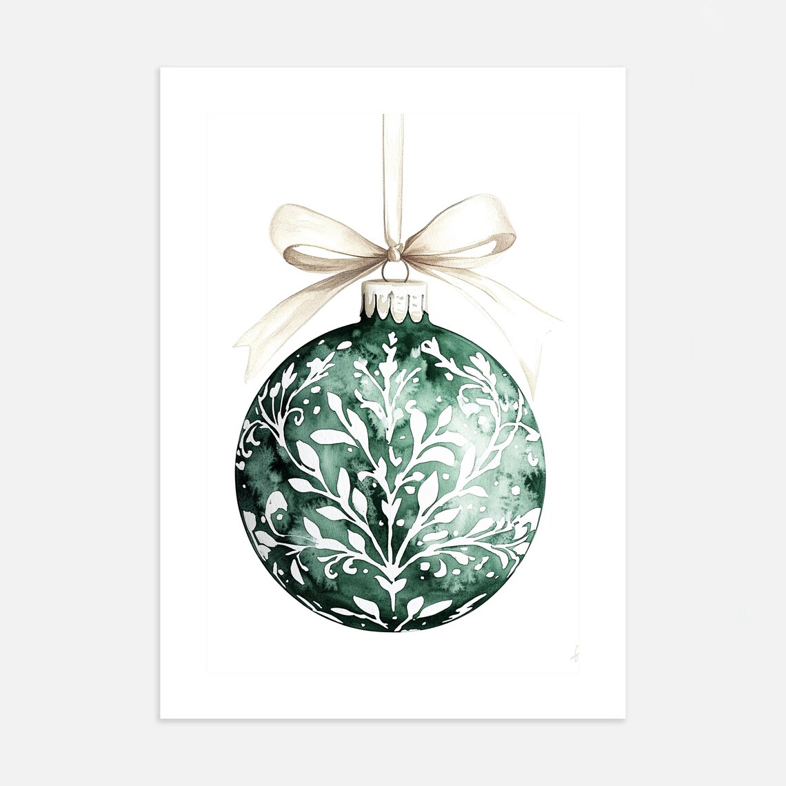 Green Christmas Bauble Watercolor Botanical Ornament Holiday Poster - Image 2