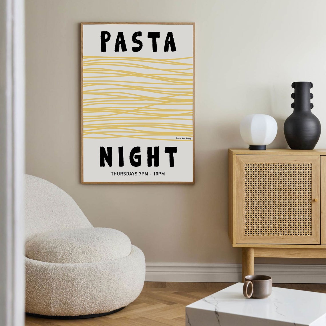 Pasta Night Thursdays Minimalist Spaghetti Line Art Kitchen Poster - Image 2