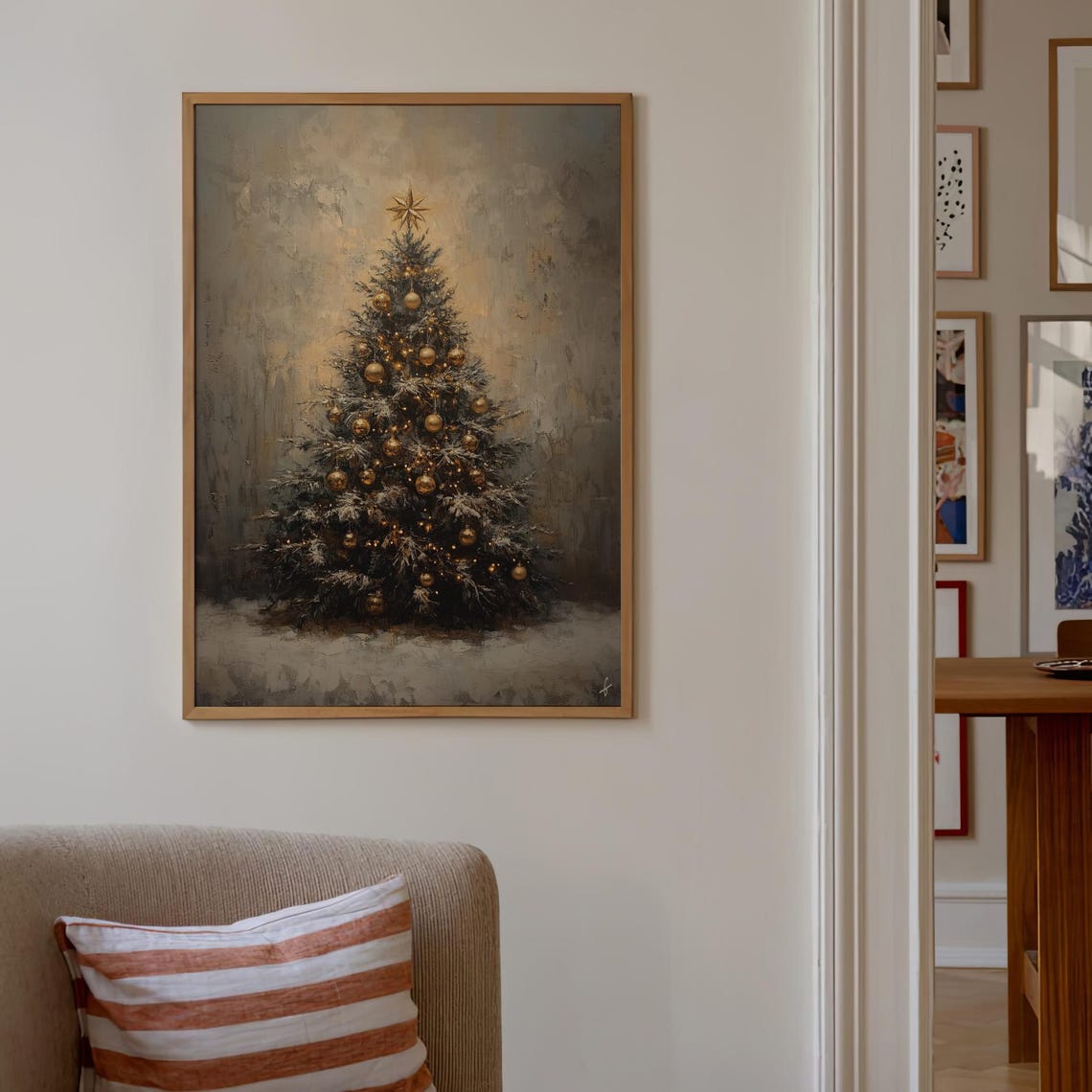 Snowy Christmas Tree Gold Baubles Moody Winter Holiday Poster - Image 3
