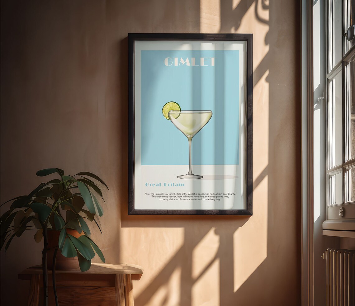 Gimlet Great Britain Classic Coupe Cocktail Retro Bar Art Poster - Image 2