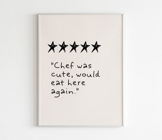 Aesthetic Kitchen Decor Cute Cooking Art Kitchen Wall Art Print Minimalist Heart Print Black Chef Was Cute Print