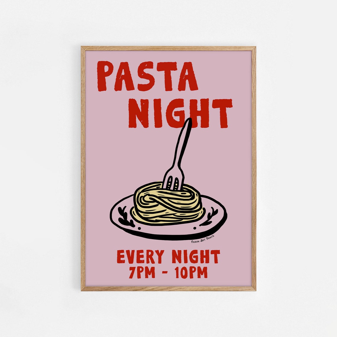 Pasta Night Every Night Pink Retro Spaghetti Kitchen Trendy Poster