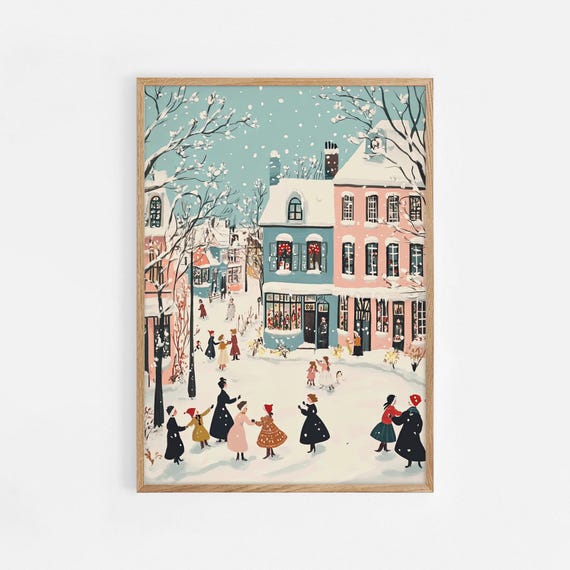 Christmas Wall Art Cute Winter Village Xmas Decor Cozy Season Print Hello December Print 800