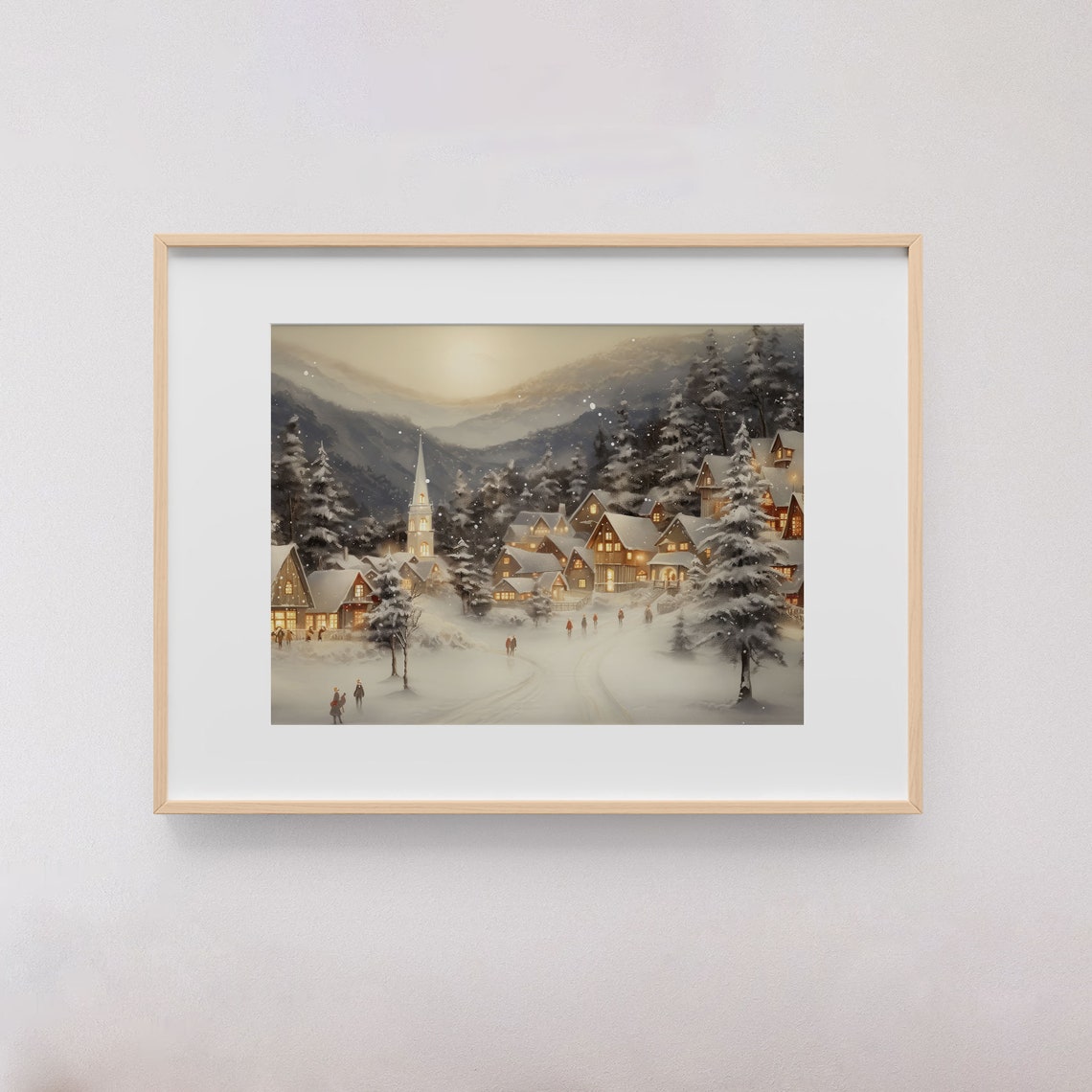 Vintage Snowy Village Christmas Night Glowing Windows Winter Poster - Image 4