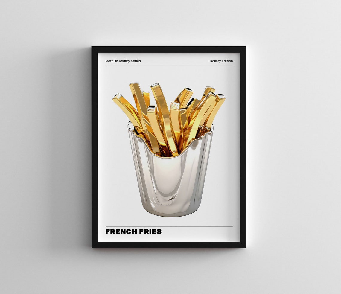 French Fries Print Retro French Fries Poster French Fries Kitchen Wall Art Retro Vintage French Fries Vibrant Chrome Holographic Poster - Image 3