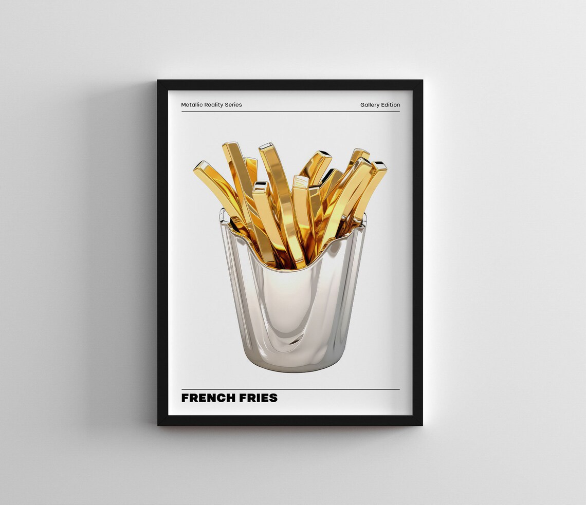 Golden French Fries Chrome Cup Metallic Reality Gallery Art Poster - Image 3