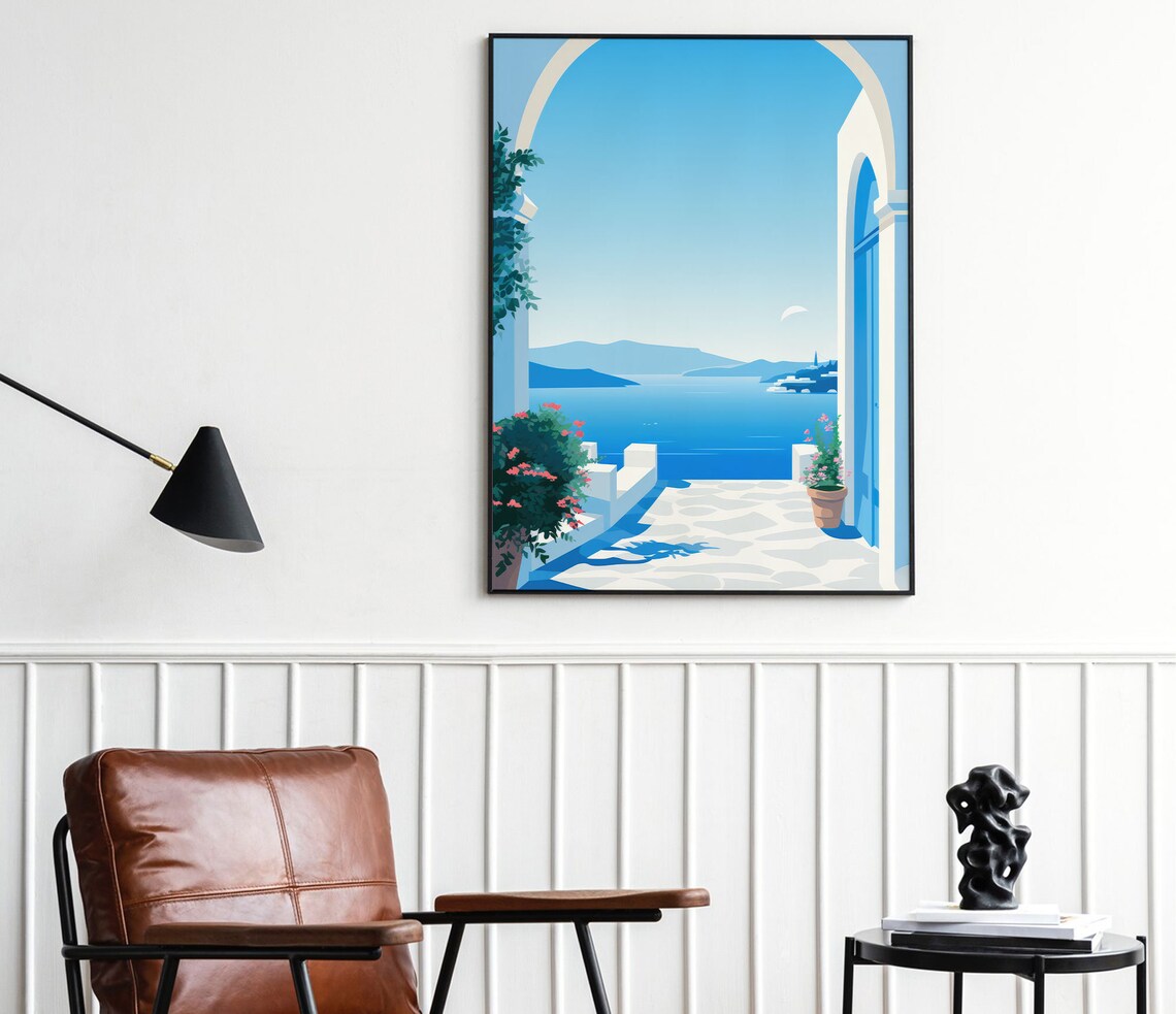 Santorini Greece Archway Aegean Sea View Blue Travel Art Poster - Image 4