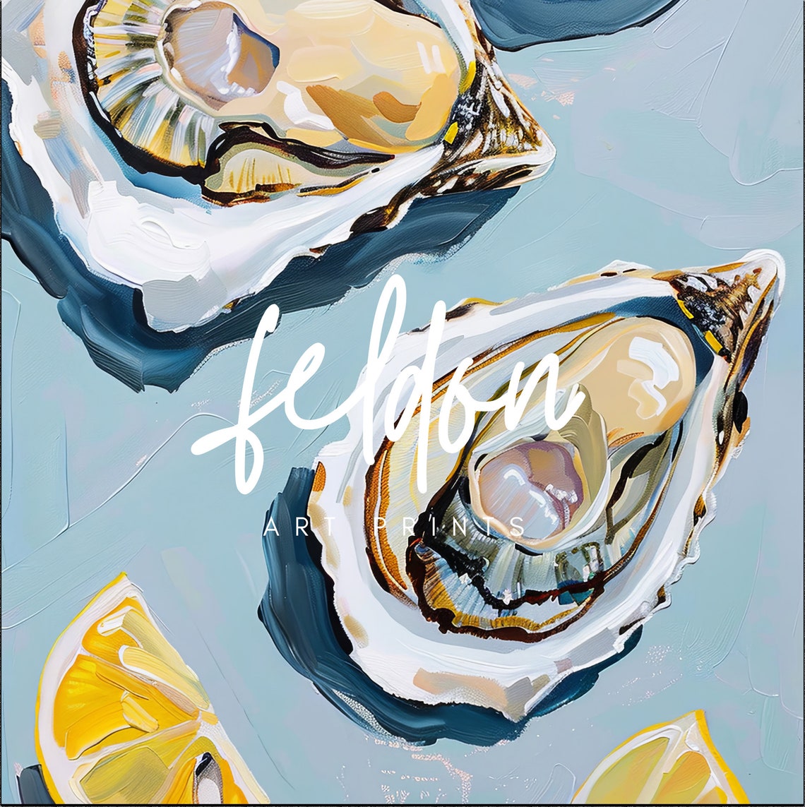Oysters On Ice With Lemon Wedges Coastal Seafood Painting Poster - Image 2