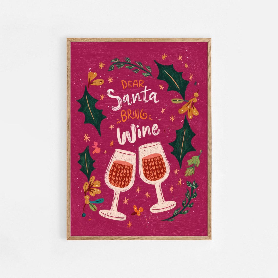 Dear Santa Bring Wine Pink Christmas Holiday Wine Lovers Wall Art