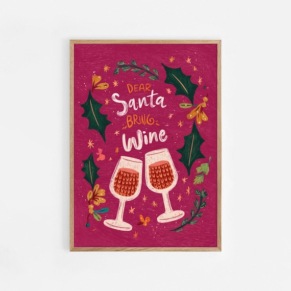 Dear Santa Bring Wine Pink Christmas Holiday Wine Lovers Wall Art