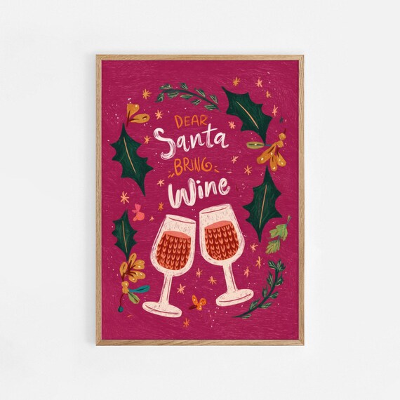 Dear Santa Bring Wine Print Funny Christmas Wall Art Holiday Lover Poster Festive Kitchen Decor Humorous Gift For Fans 1118