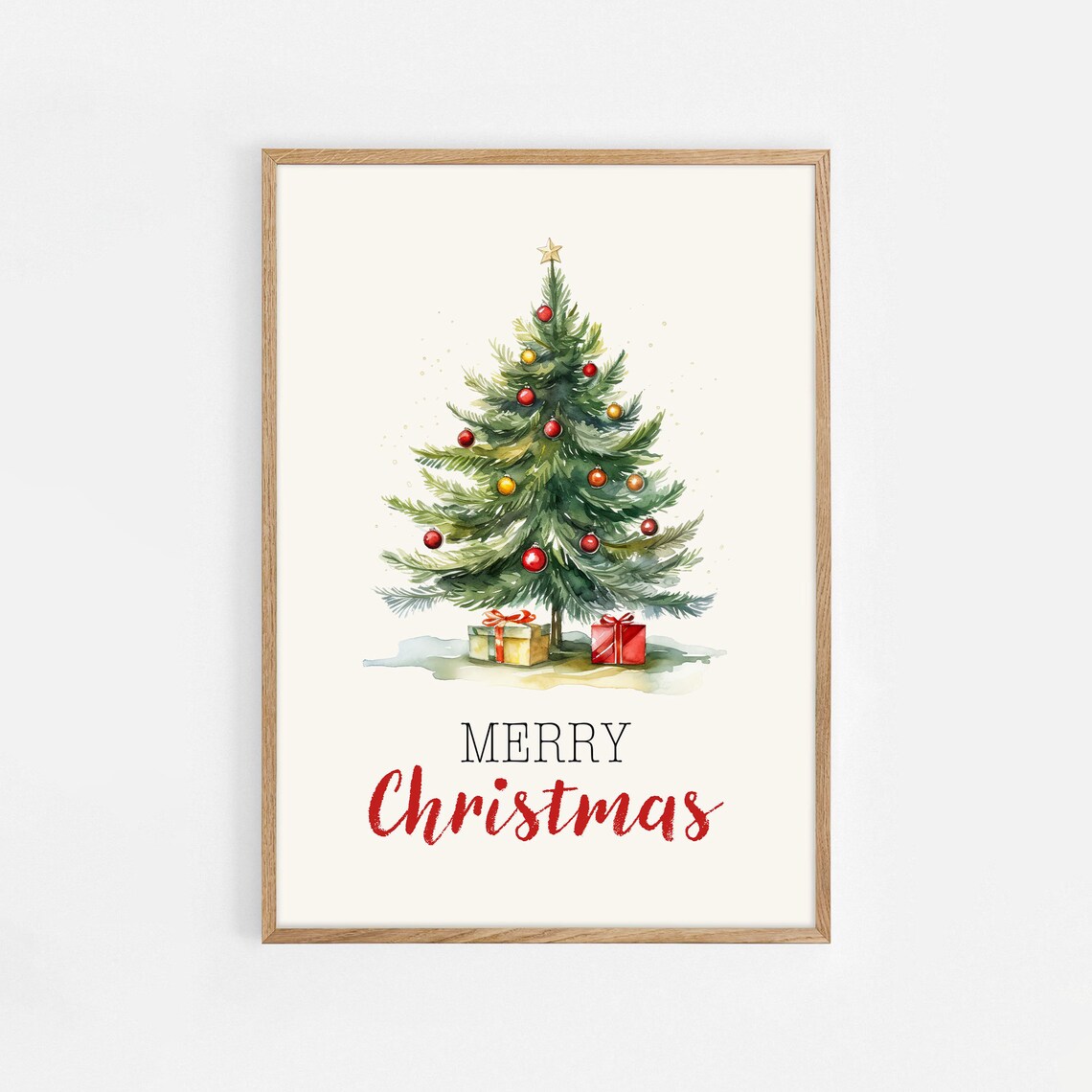 Merry Christmas Watercolor Tree Gifts Holiday Greeting Poster