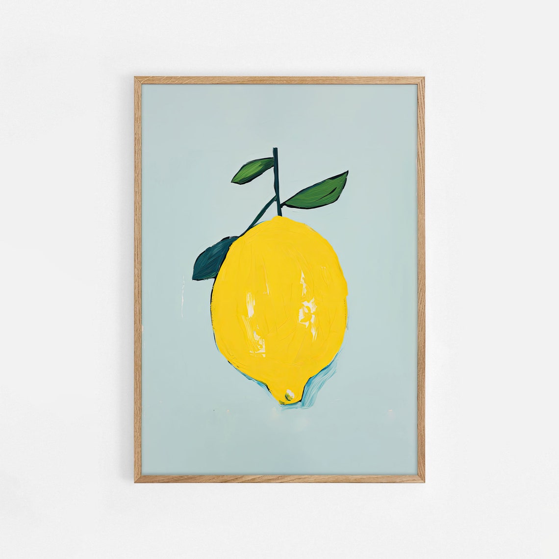 Single Lemon on Branch Minimalist Modern Citrus Kitchen Wall Art