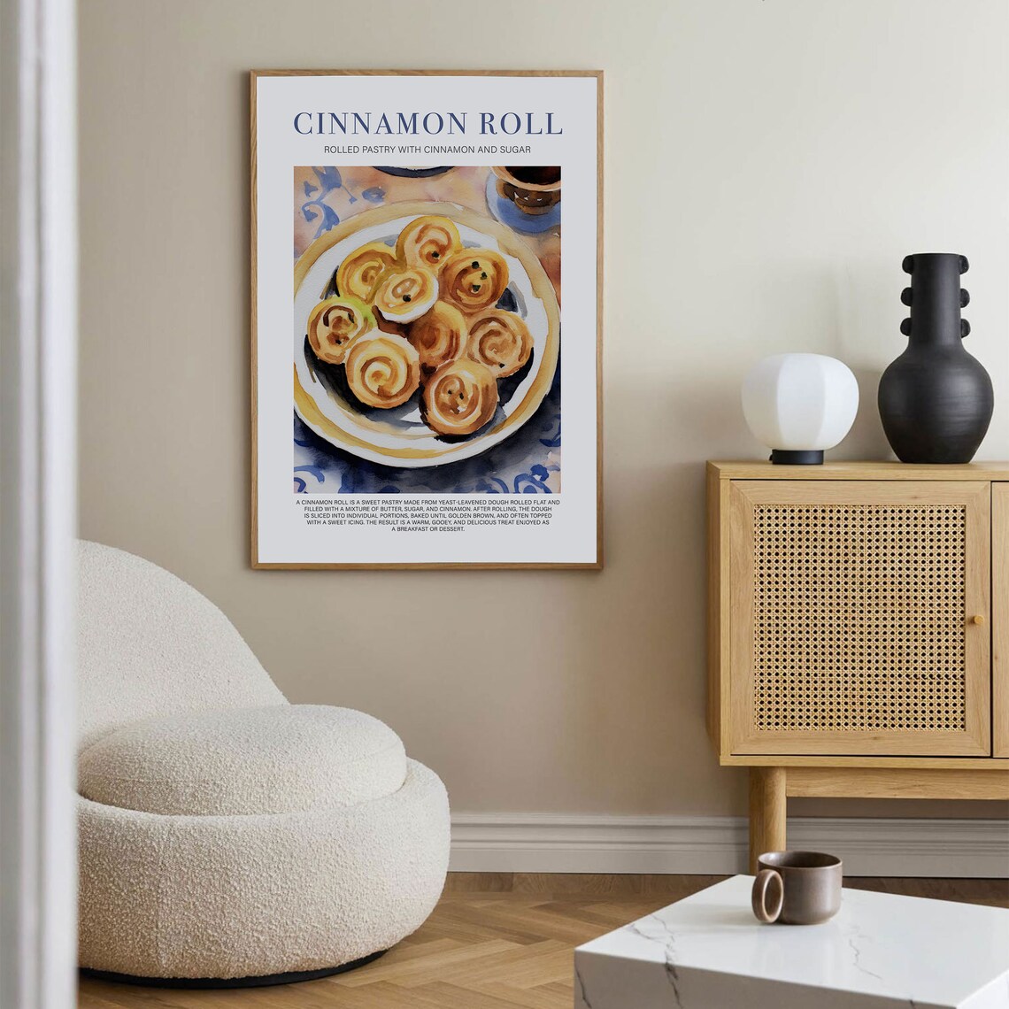 Cinnamon Roll Watercolor Pastry Illustration Modern Kitchen Food Poster - Image 2
