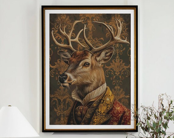 Noble Deer Stag in Baroque Costume Ruff Collar Portrait Poster