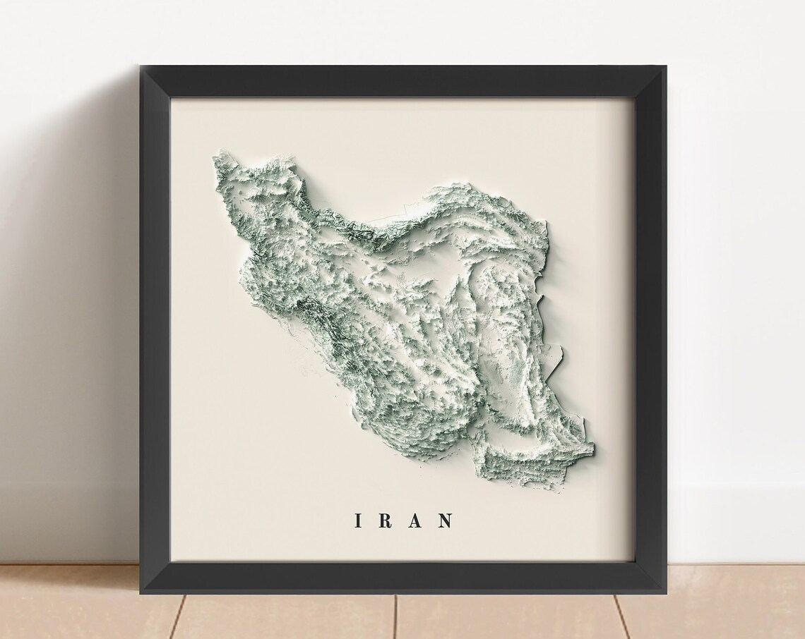Iran Relief Map, Minimalist Travel Poster