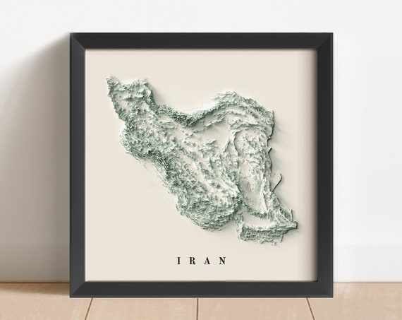 Iran Relief Map, Minimalist Travel Poster