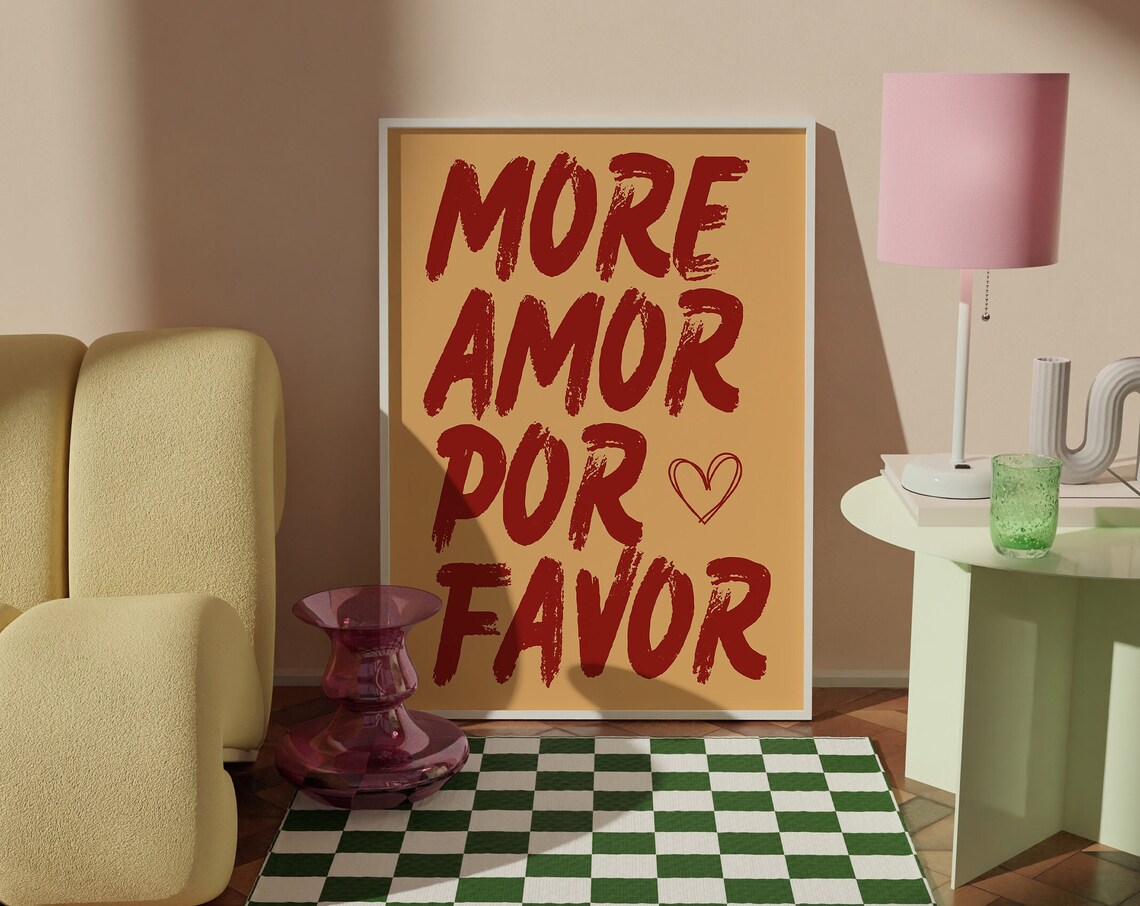 More Amor Por Favor Rust Red Brush Lettering Warm Quote Wall Poster