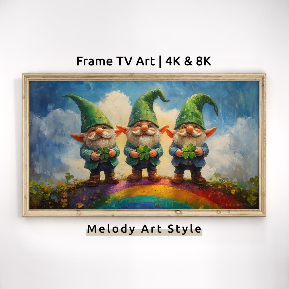 Cute Gnomes Holding Shamrocks Rainbow St Patricks Day Holiday Poster
