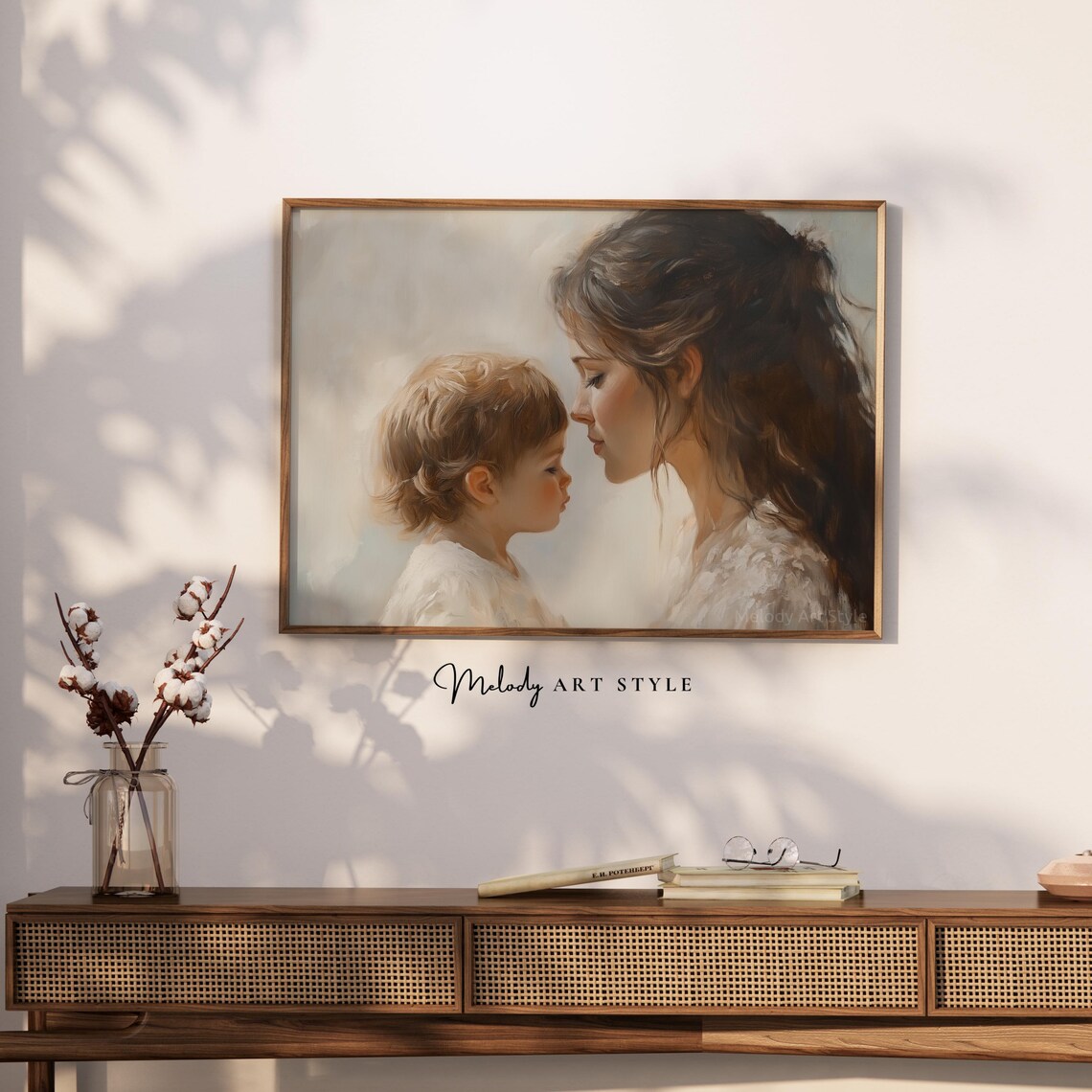 Mother And Toddler Face To Face Soft White Oil Painting Wall Art - Image 2