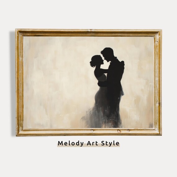 Romantic Bride And Groom Dance Silhouette Neutral Wedding Art Poster