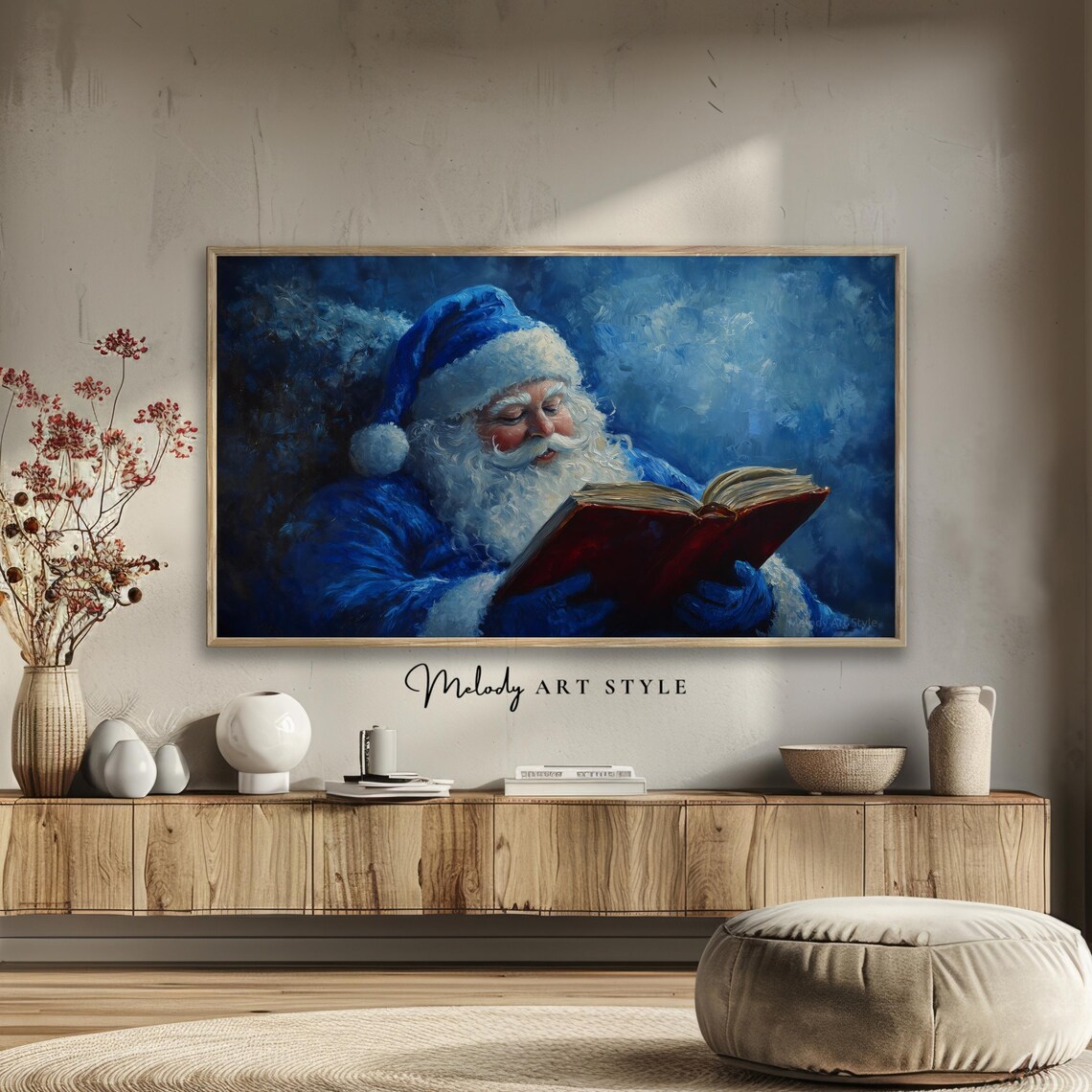 Blue Santa Reading A Book Frame Tv Art 4k 8k Bookish Santa Wallpaper Christmas Oil Painting Screensaver Frame Tv Art F126 - Image 2
