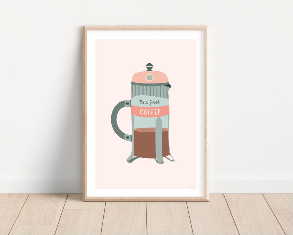 Coffee Art Poster, French Press Coffee Kitchen Art - Image 2
