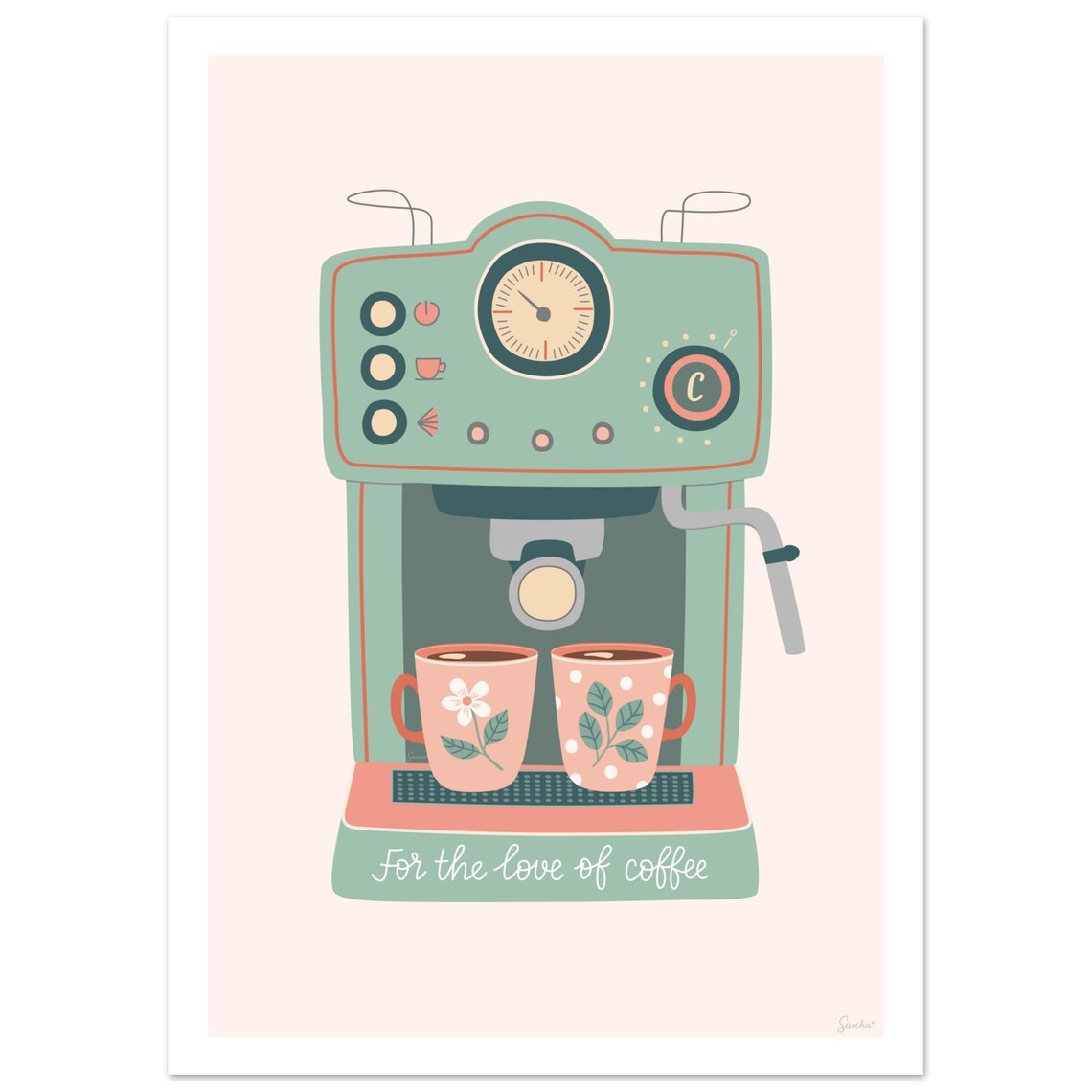 Retro Coffee Machine, Minimalist Kitchen Art Print - Image 3