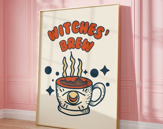 Witches Brew Print Witchy Coffee Bar Sign Halloween Wall Art Lover Minimalist Trendy Retro Prints