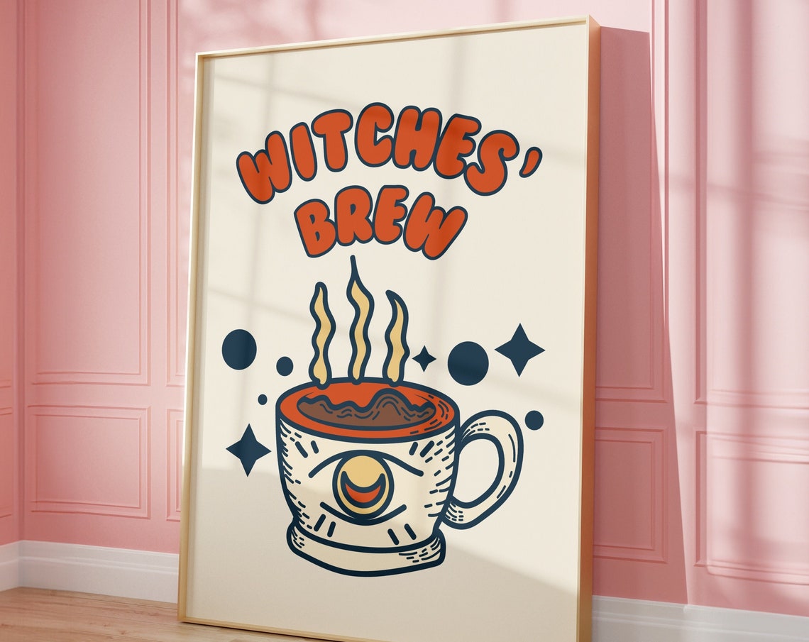 Witches' Brew Coffee Cup Eye Design Retro Halloween Wall Poster