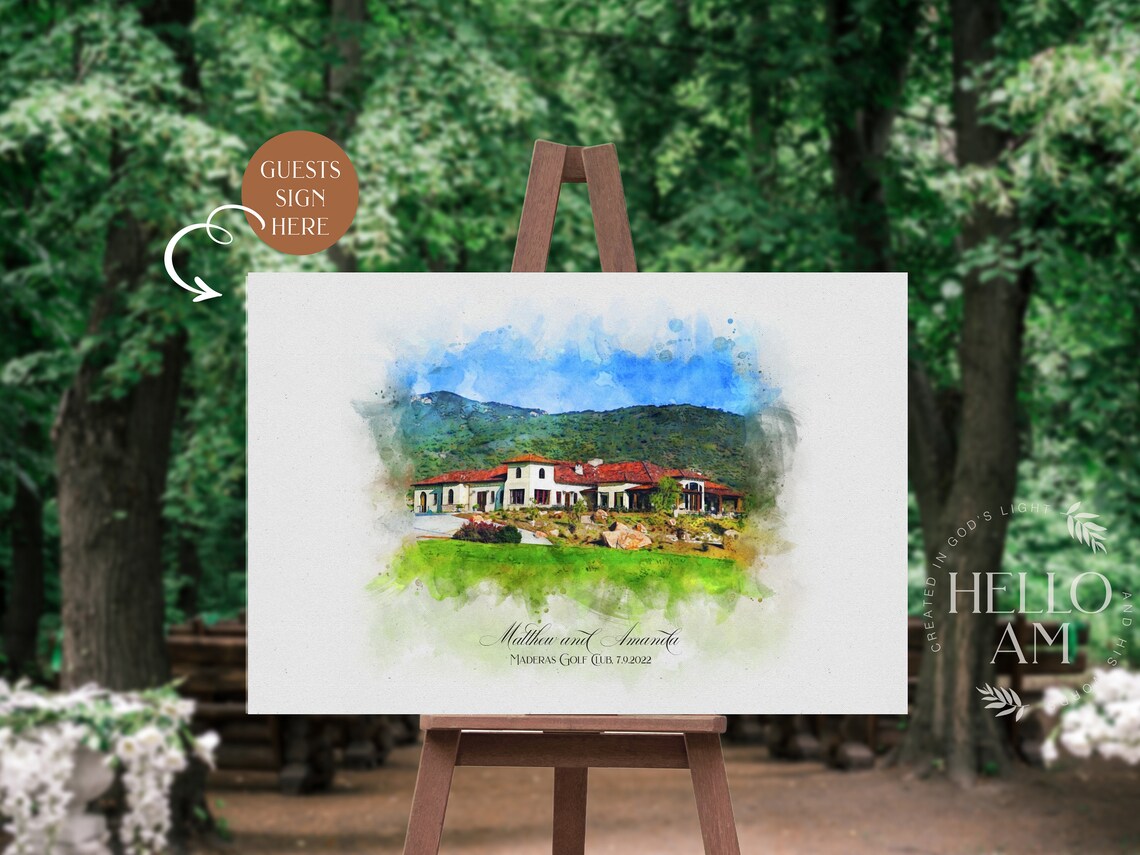 Custom Watercolor Wedding Venue Guest Book Art Print - Image 4
